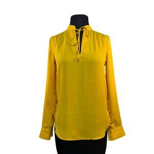H&M Womens Size 0 Yellow Long Sleeve Tie Neck Blouse